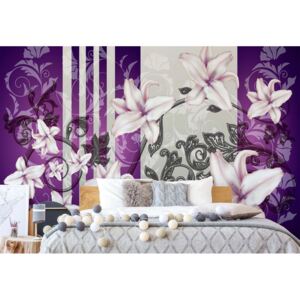 GLIX Fototapeta - Floral Pattern With Swirls Purple Vliesová tapeta - 208x146 cm