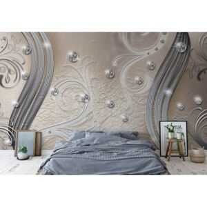 Fototapeta - Ornamental Silver And Beige Swirl Design Vliesová tapeta - 254x184 cm
