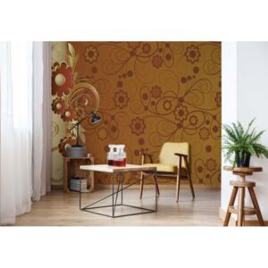 GLIX Fototapeta - Brown And Gold Floral Design Vliesová tapeta - 368x254 cm