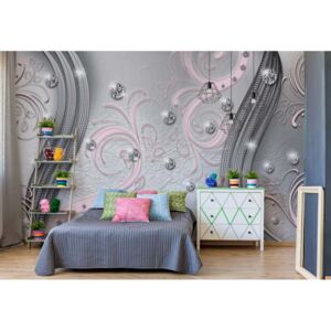Fototapeta - Ornamental Silver And Pink Swirl Design Vliesová tapeta - 208x146 cm
