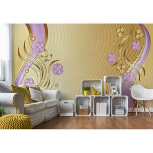 Fototapeta - Luxury Ornamental Floral Design Purple And Gold Vliesová tapeta - 254x184 cm