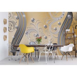 Fototapeta - Ornamental Silver And Yellow Swirl Design Vliesová tapeta - 254x184 cm