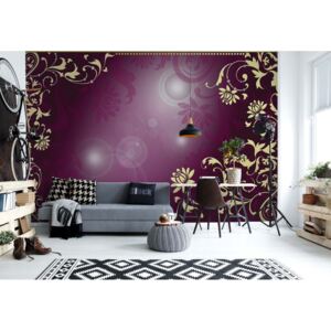 GLIX Fototapeta - Floral Pattern Gold And Purple Vliesová tapeta - 416x254 cm
