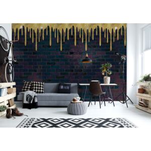 GLIX Fototapeta - Brick Wall Texture Black And Gold Vliesová tapeta - 416x254 cm