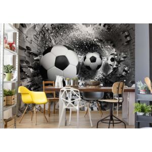 GLIX Fototapeta - 3D Footballs Puzzle Tunnel Silver Vliesová tapeta - 254x184 cm