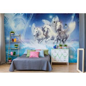 GLIX Fototapeta - Winged Horses Pegasus Blue Vliesová tapeta - 312x219 cm