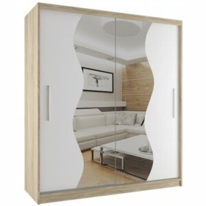 Šatní skříň s posuvnými dveřmi zrcadlem šířka 158 cm dub sonoma korpus Bez dojezdu