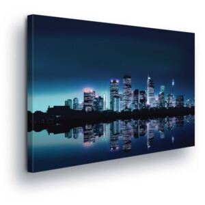 GLIX Obraz na plátně - Modrá Záře Velkoměsta III 3 x 30x80 cm