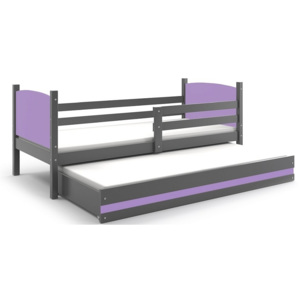 Dětská postel BRENEN 2 + matrace + rošt ZDARMA, 80x190, grafit, fialová
