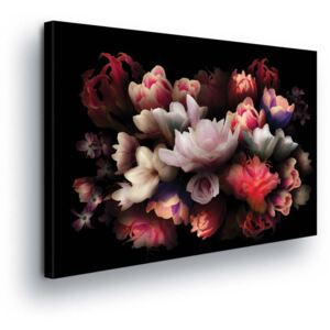 Obraz na plátně - Růžová Kytice v Černé 2 x 40x60 / 2 x 30x80 / 1 x 30x100 cm