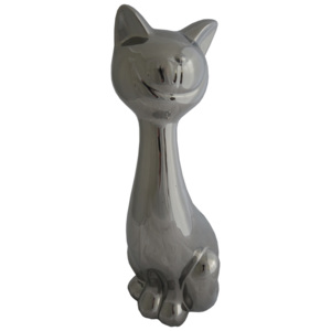 StarDeco Stříbrná kočička 19,5 cm