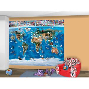 Dětské tapety, Mapa světa, Walltastic - 304x243cm