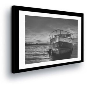 Obraz na plátně - Černobílá Loď v Paspartě 80x80 cm