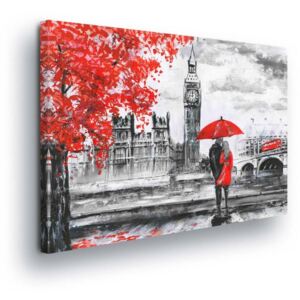 Obraz na plátně - Červeno-šedý Big Ben 2 x 30x80 / 3 x 30x100 cm