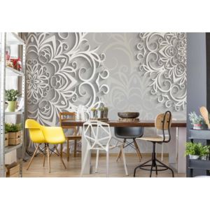 Fototapeta - 3D Ornamental Pattern White And Grey Vliesová tapeta - 250x104 cm