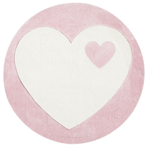 Dětský kulatý koberec srdíčko bílo - růžový Varianta: 133 cm