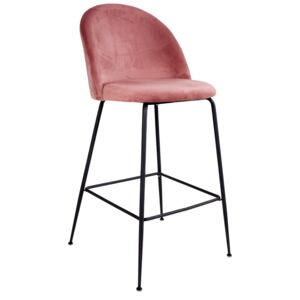 Růžová sametová barová židle Nordic Living Anneke s černou podnoží