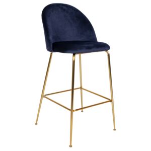 Modrá sametová barová židle Nordic Living Anneke se zlatou podnoží