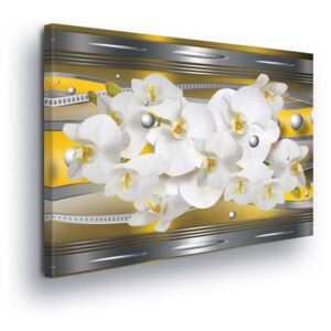 Obraz na plátně - Bílé Květy s Perlami ve Vlnách 80x60 cm