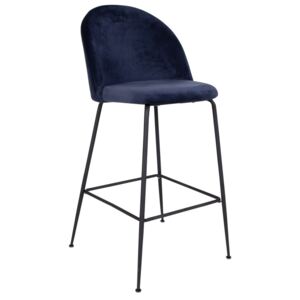 Modrá sametová barová židle Nordic Living Anneke s černou podnoží
