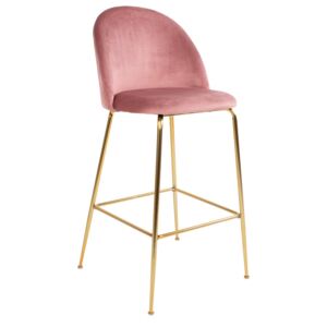 Růžová sametová barová židle Nordic Living Anneke se zlatou podnoží