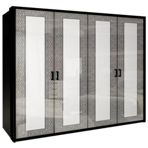 Čtyřdveřová šatní skříň NICOLA bez zrcadla, 183x212,5x55, bílá lesk/černá