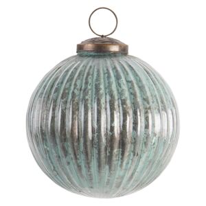 Modro šedá vánoční koule s žebrováním a patinou - Ø 10 cm