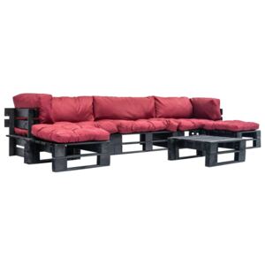 6dílný zahradní sedací set z palet červené podušky FSC dřevo