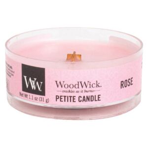 WoodWick - vonná svíčka Petite, Rose (Růže) 31g (Čarovná vůně růže, omamující gardénie a petrklíč.)
