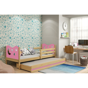 Dětská postel KAMIL 2 + matrace + rošt ZDARMA, 80x190, borovice, růžová