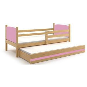 Dětská postel BRENEN 2 + matrace + rošt ZDARMA, 90x200, borovice, růžová