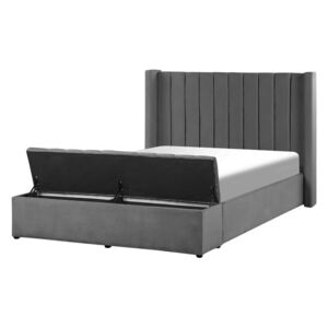 Sametová postel s lavičkou 140 x 200 cm šedá NOYERS