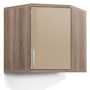 Koupelnová skříňka rohová závěsná K33 barva skříňky: dub sonoma tmavá, barva dvířek: capucino lesk
