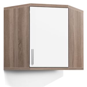 Koupelnová skříňka rohová závěsná K33 barva skříňky: dub sonoma tmavá, barva dvířek: bílý lesk