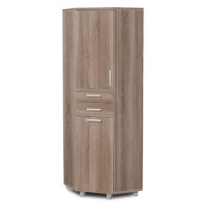 Nabytekmorava Vysoká koupelnová skříňka rohová s košem K35 barva skříňky: dub sonoma tmavá, barva dvířek: dub sonoma tmavá