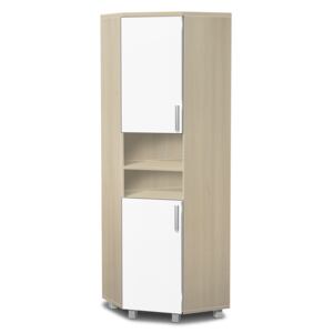 Nabytekmorava Vysoká koupelnová skříňka rohová K36 barva skříňky: akát, barva dvířek: bílý lesk