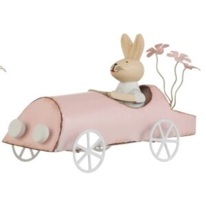 Retro dekorace králíček v růžovém autě - 17*7,5*9,5cm