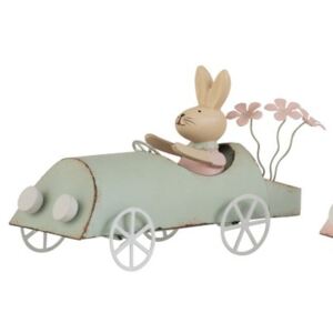 Retro dekorace králíček v zeleném autě - 17*7,5*9,5cm