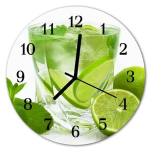 E-shop24, průměr 30 cm, Hnn57073942 Nástěnné hodiny obrazové na skle - Limetkový nápoj