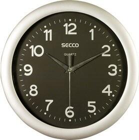 Secco Stříbrné nástěnné hodiny černý ciferník, Průměr 28 cm