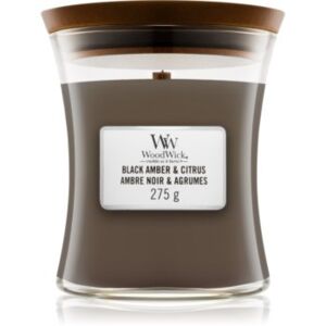 Woodwick Black Amber & Citrus vonná svíčka střední 275 g