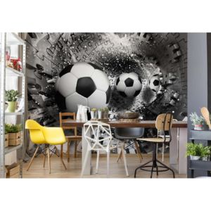Fototapeta - 3D Footballs Puzzle Tunnel Silver Vliesová tapeta - 250x104 cm
