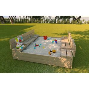 Uzavíratelné dětské pískoviště s lavičkami - 120x120 cm Happy Sand