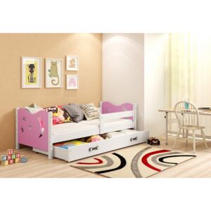 Dětská postel MIKOLAJ color + matrace + rošt ZDARMA, 160x80, bílá/růžová