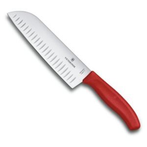 Japonský Nůž Santoku s výbrusy SWISS CLASSIC 17 cm červený - Victorinox