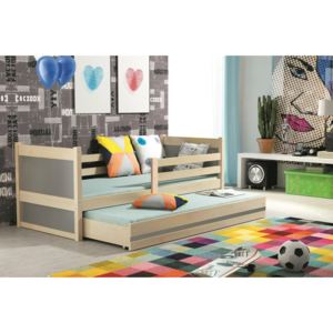Dětská postel RICO 2 + matrace + rošt ZDARMA, 80x190 cm, borovice, grafit
