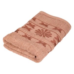TOP Luxusní froté ručník ECONOMY s bordurou květin a motýlů - Červeno-béžová