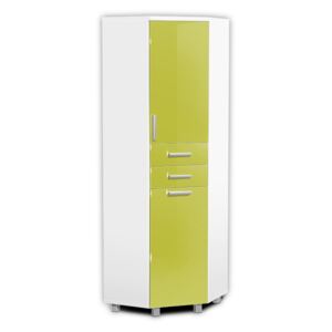 Vysoká koupelnová skříňka rohová s košem K35 barva skříňky: bílá 113, barva dvířek: lemon lesk