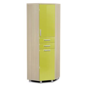 Vysoká koupelnová skříňka rohová s košem K35 barva skříňky: akát, barva dvířek: lemon lesk