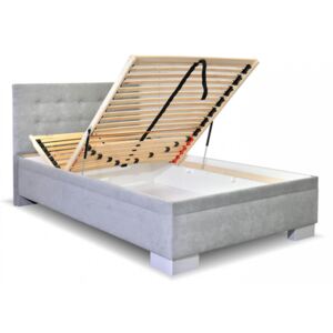 Čalouněná postel Laterna, s úložným prostorem, 140x200 cm , Šedá látka